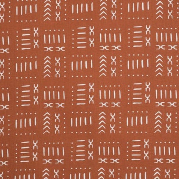 Rust & White Geometric Fabric, Tribal Pattern, 100% Cotton, Apparel Fabric, Fabric by the yard, Accessories Fabric, Ethnic Style