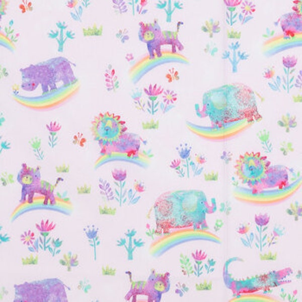 Rainbow Safari Fabric, Zoo Animals, 100% Cotton, Quilting Fabric, Fabric by the yard, Apparel Fabric, Paint Spray-Style