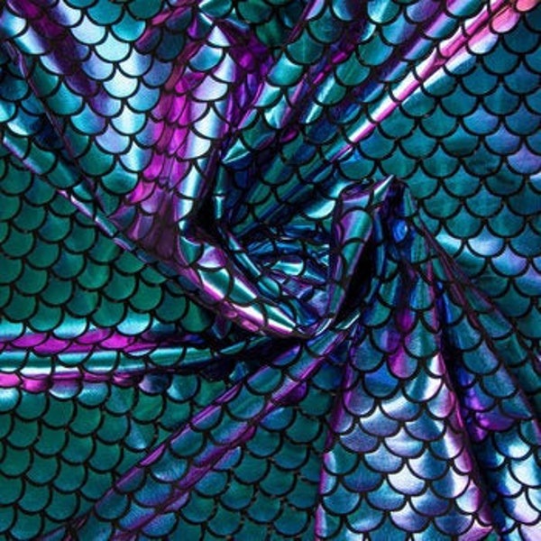 Mermaid Scales Knit Fabric, Mythical Fabric, Polyester, Spandex, Costumes Fabric, Fabric by the yard, Apparel Fabric, Colorful & Stretchy