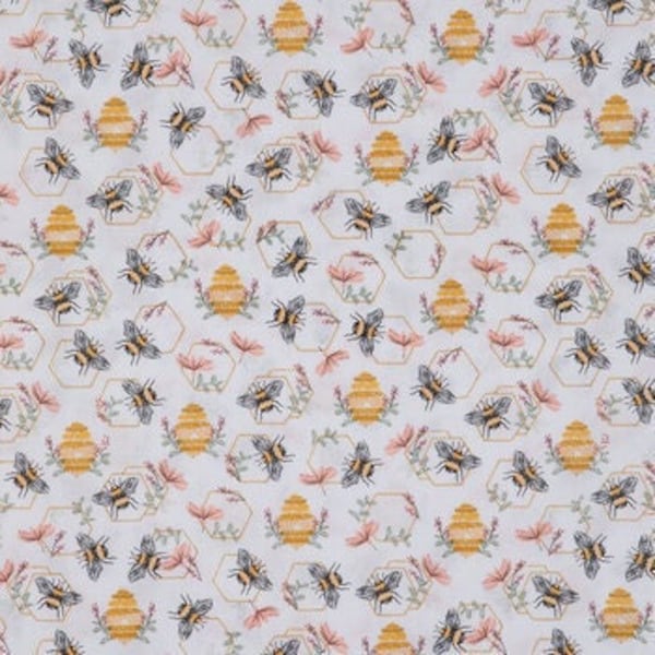 Embroidered Bees Fabric, Bumblebees Fabric, 100% Cotton, Quilting Fabric, Single-Sided, Fabric by the yard, Apparel Fabric,