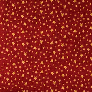 Red Cotton Calico Fabric with Gold Stars, Quilting & Apparel