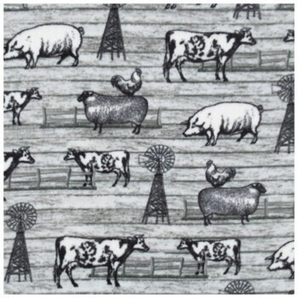 Gray & Black Farm Animals Fleece Fabric, 100% Polyester, Tie-Blankets Fabric, Fabric by the yard, Home Accents Fabric, Animal Print