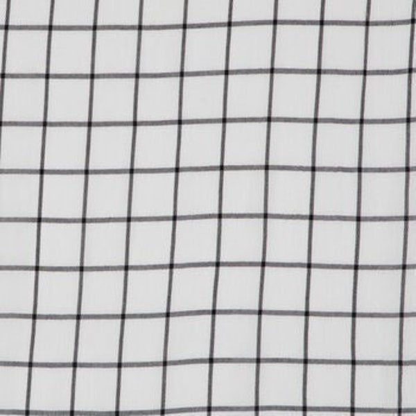 Crinkle Windowpane Fabric, Pattern Fabric, Cotton, Rayon, Apparel Fabric, Spring, Accessory Fabric, Fabric by the yard, Black & White, Thin