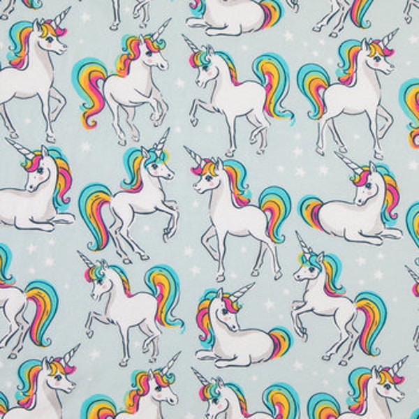 Unicorn Knit Fabric, Rainbow Fabric, Cotton, Spandex, Apparel Fabric, Fabric by the yard, Accessories Fabric, Mythical & Magical, Horses