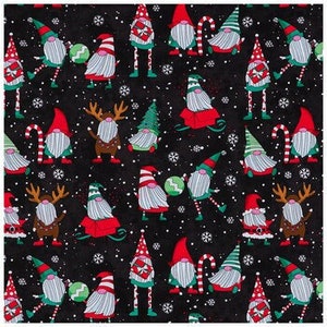 Elf Garden Gnomes Fabric, Christmas Fabric, 100% Cotton, Stockings Fabric, Tree Skirts Fabric, Seasonal & Holiday