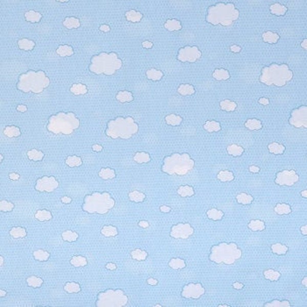 Clouds & Dots Fabric, Sky Fabric, 100% Cotton, Apparel Fabric, Fabric by the yard, Quilting Fabric, Light Blue ,White