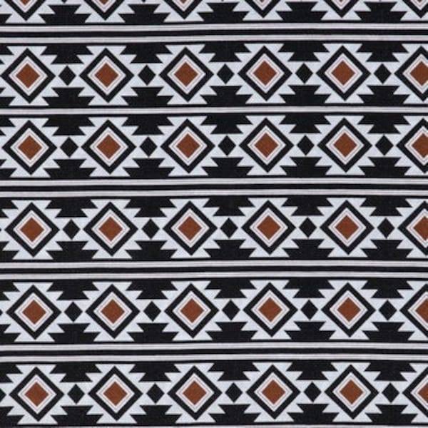 Boho Rust Aztec Fabric, Geometric Fabric, 100% Cotton, Apparel Fabric, Fabric by a yard, Accessories Fabric, Rust Brown, Black & White Color