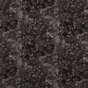 Black Faded Floral Fabric, Flowers Fabric, 100% Cotton, Quilting Fabric, Fabric by the yard, Home accents fabric, Botanical & Garden