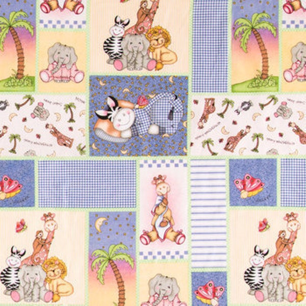 Bazooples Blocks Fabric, Baby Animals Fabric, 100% Cotton, Nursery Decor Fabric, Fabric by the yard, Quilting Fabric, Cartoon-Like Style