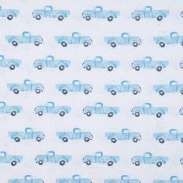 Blue Trucks Flannel Fabric, Vintage Fabric, 100% Cotton, Home Accents Fabric, Fabric by the yard, Apparel Fabric, Watercolor Style