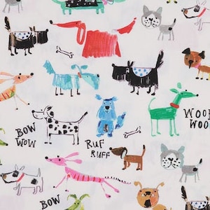 Sherbet Bow Wow Fabric, Dogs Fabric, 100% Cotton, Duck Cloth, Home accents fabric, Fabric by a yard, Accessories Fabric, Colorful & Animals