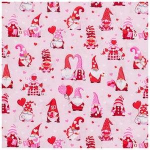 Gnomes Fabric, Valentine's Day Fabric, 100% Cotton, Apparel Fabric, Gifts Fabric, Seasonal, Pink, Red, White Colors