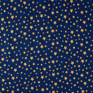 Stars On Navy Fabric, Celestial Fabric, 100% Cotton, Apparel Fabric, Fabric by the yard, Quilting Fabric, Yellow-Gold & Gold Colors