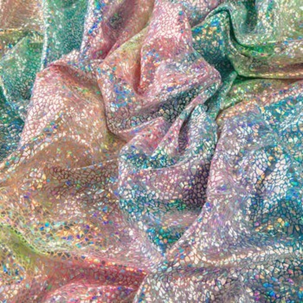 Tie-Dye Holographic Knit Fabric, Neon Shades, Polyester & Spandex, Apparel Fabric, Fabric by the yard, Accessories Fabric