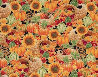 Floral Harvest Cotton Fabric, Botanical Print, Fall, Crafts , Home accents, By the yard, Seasonal & Thanksgiving