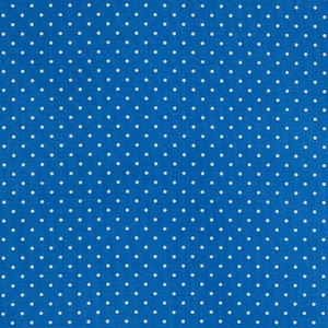 May include: A blue fabric with a white polka dot pattern.