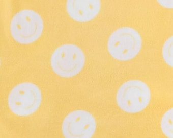 Yellow Smiley Face Fleece Fabric, 100% Polyester, Tie Blankets, Home Accents, By the yard