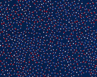 Red White Blue Swirl Polka Dot Cotton Fabric, 4th of July Patriotic Accessories