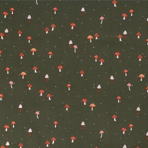 Green Darling Mushroom Fabric, Dots Fabric, 100% Cotton, Apparel Fabric, Fabric by the yard, Accessories Fabric, Rust & Clay Colored