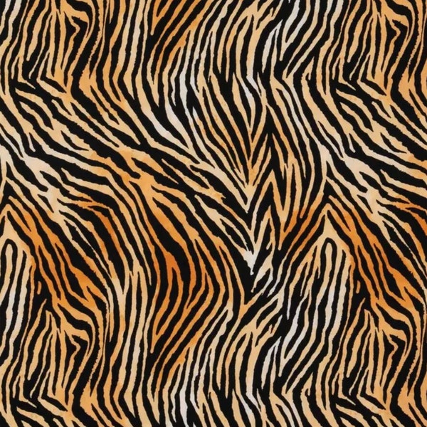 Tiger Striped Fabric, Animal Fabric, 100% Cotton, Apparel Fabric, Fabric by the yard, Accessories Fabric, Black & Orange Ombre Colored