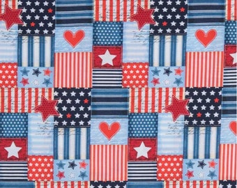 U.S. Patch Cotton Calico Fabric, Patriotic Print, Quilting, Home Accents, Fabric by the yard