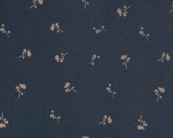 Blue Dandelion Cotton Calico Fabric, Botanical Print, Quilting, Home Accents, Fabric by the yard