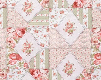 Pink & Sage Floral Patch, Roses Fabric, 100% Cotton, Quilting Fabric, Fabric by the yard, Home Accents Fabric, Pattern Style