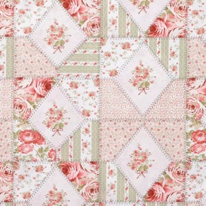 Pink & Sage Floral Patch, Roses Fabric, 100% Cotton, Quilting Fabric, Fabric by the yard, Home Accents Fabric, Pattern Style