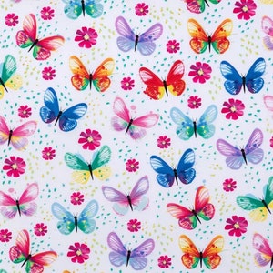 Watercolor Butterfly Fabric, Flowers Fabric, 100% Cotton, Apparel Fabric, Fabric by the yard, Accessories Fabric, Colorful Style