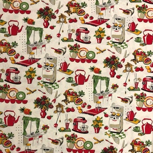 Vintage Fifties Kitchen Fabric, Retro Style Fabric, 100% Cotton, Aprons Fabric, Fabric by the yard, Home accents fabric, Cooking & Baking