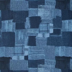 Denim Patch Cotton Calico Fabric, Pattern Print, Quilting, Home Accents, Fabric by the yard