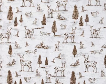 Woodland Toile Fabric, 100% Cotton Animal Print, Quilting Fabric