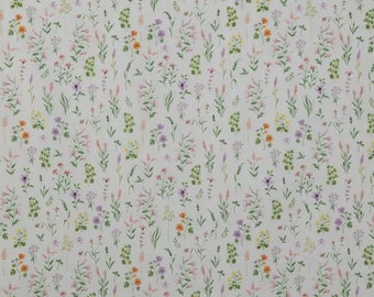 Delicate Wildflowers Cotton Calico Fabric, Floral Print, Quilting, Home Accents, Fabric by the yard