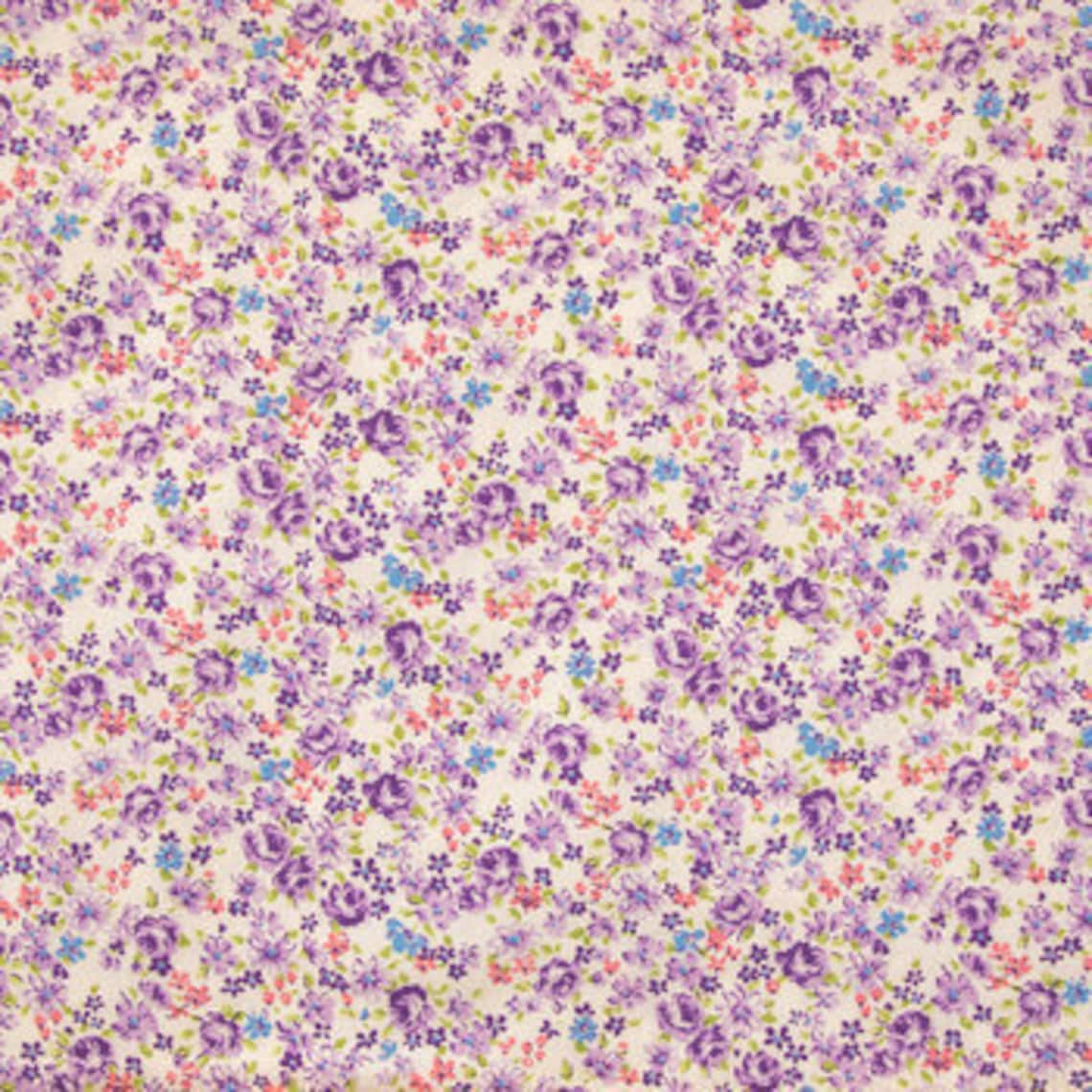 Floral Fabric Cotton Fabric Purple Fabric Flower Fabric Etsy