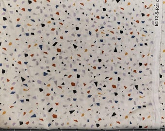 Terrazzo Print Fabric, 100% Cotton, Off-White Colorful Speckles, Fabric by the Yard