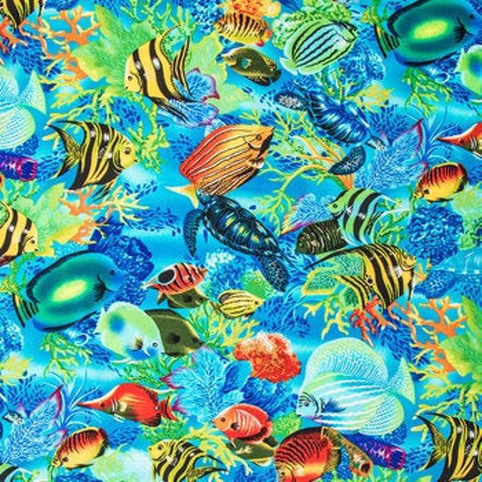 Sea Life Paradise Fabric Tropical & Neon 100 Cotton Etsy