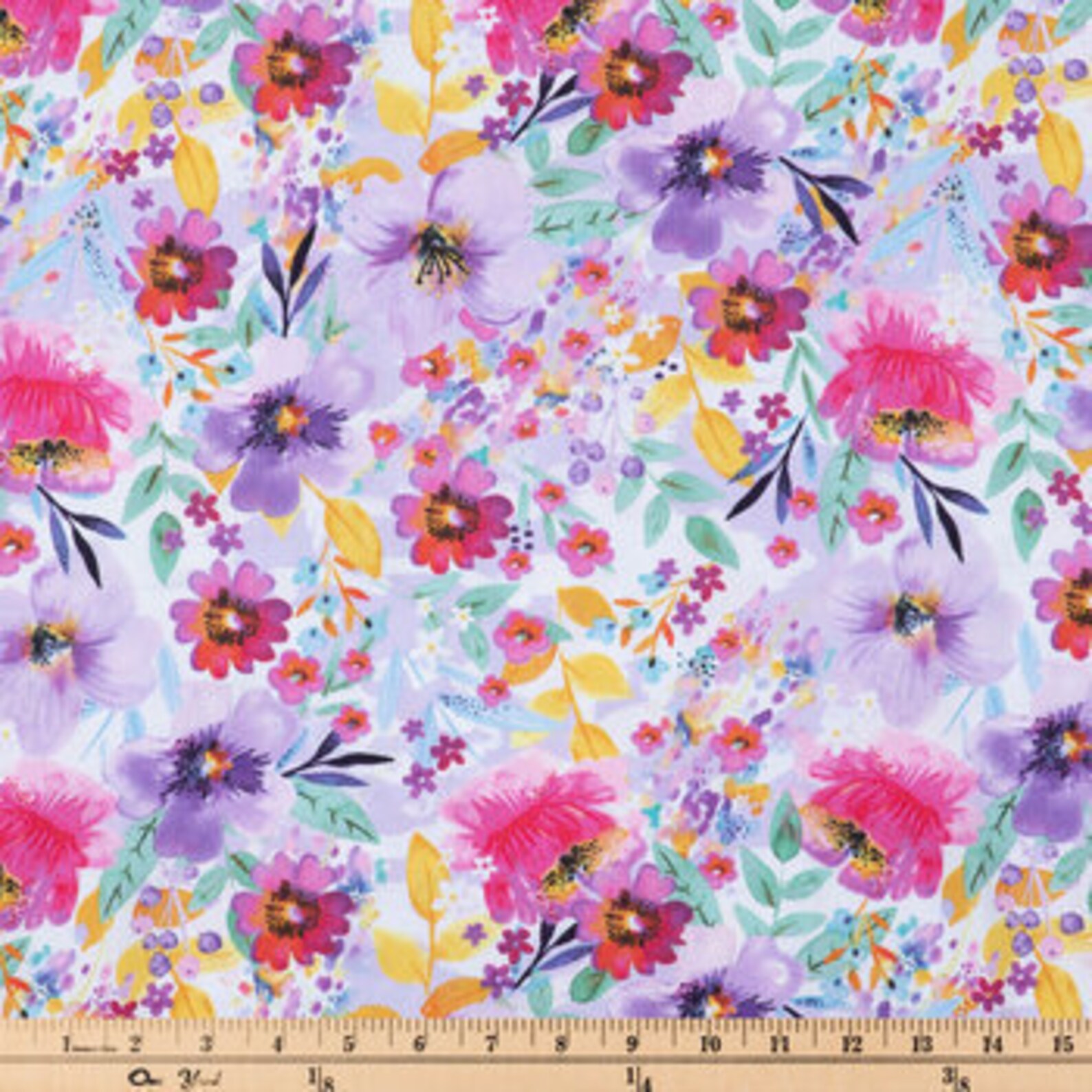 Bright Watercolor Floral Fabric Wildflowers Fabric 100 Etsy