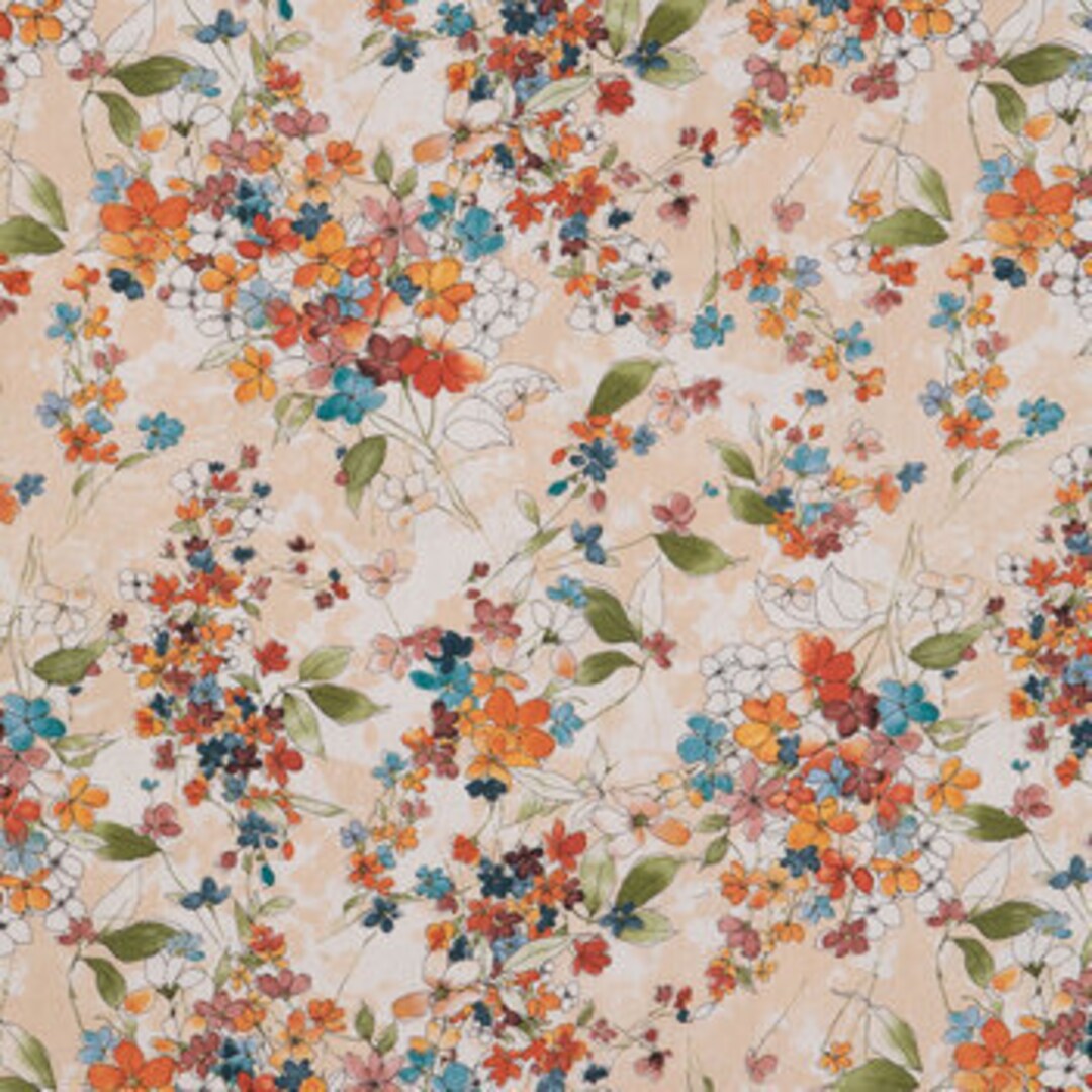 Watercolor Flowers Fabric, Floral Garden, 100 Cotton, Duck Cloth, Home