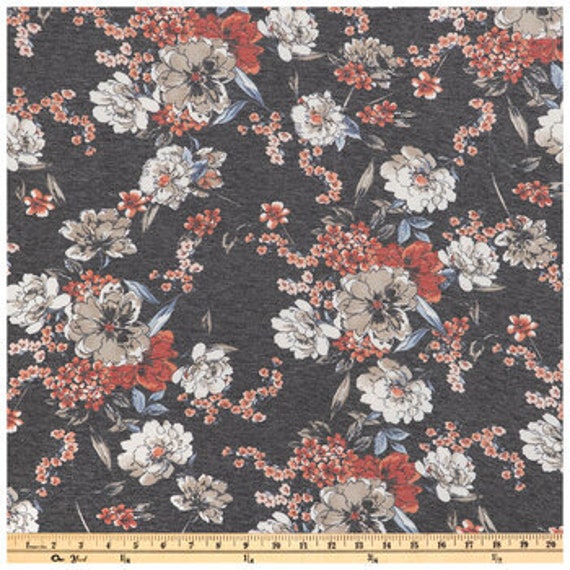 French Floral Terry Cloth Fabric, Fall Fabric, Polyester, Rayon