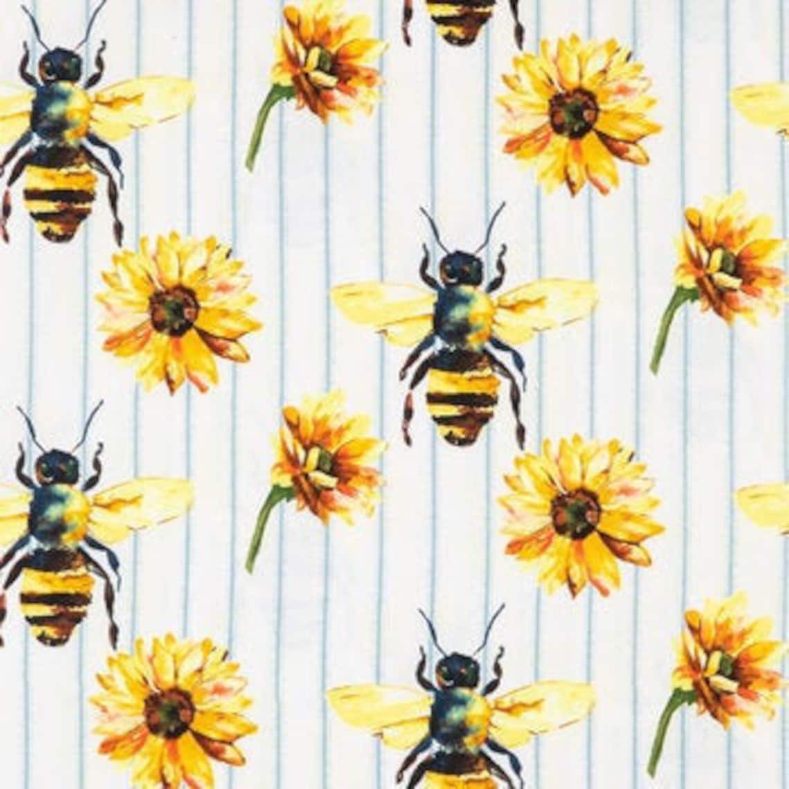 Bees Fabric Sunflowers Fabric Floral Fabric Plaid Fabric Etsy