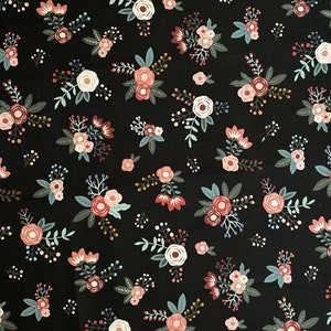 Sweet Floral On Black Fabric, Flowers Fabric, 100% Cotton, Apparel Fabric, Fabric by the yard, Accessories Fabric, Botanical & Garden