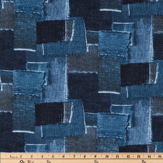 Denim Patch Fabric, Pattern Fabric, 100% Cotton, Quilting Fabric, Fabric by  the Yard, Apparel Fabric, Navy Blue Colored 