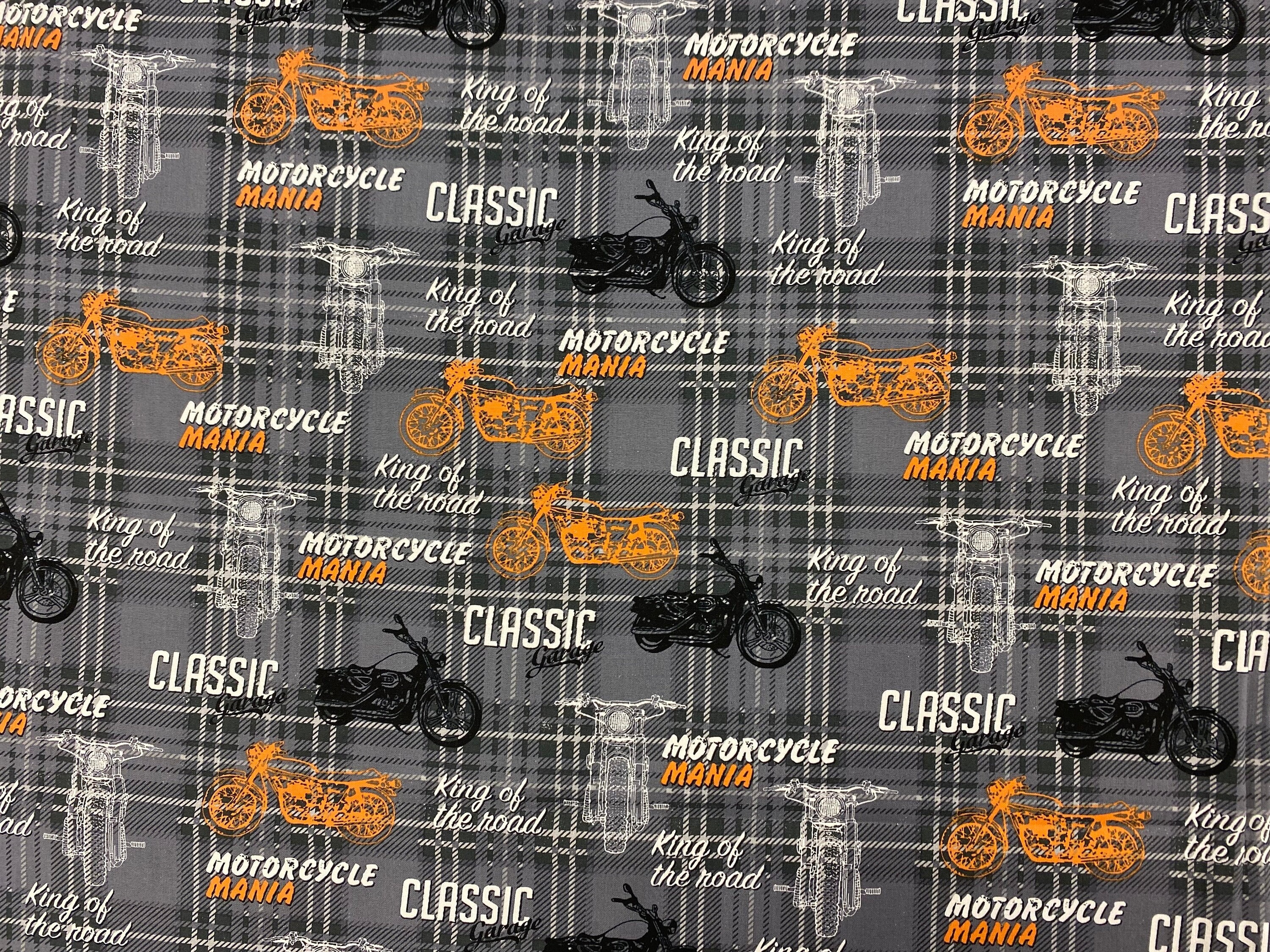 Motorcycle Mania Cotton Calico Fabric, Biker Theme, Quilting, Home ...