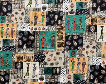 Tribal Patchwork Cotton Fabric, Ethnic Print, Quilting, Apparel, Fabric by the yard