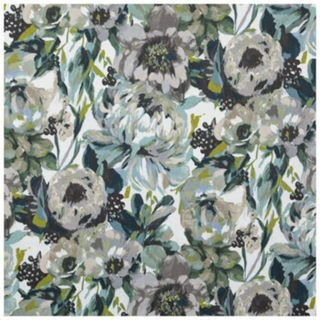 Sally Eucalyptus Fabric, Flowers Fabric, 100 Cotton, Home Decor Fabric