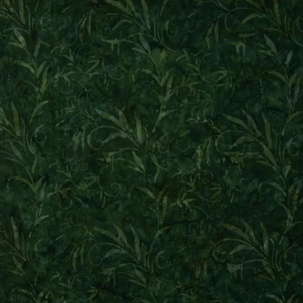 Forest Leaf Batik Cotton Fabric, Green Plants, Quilting Material