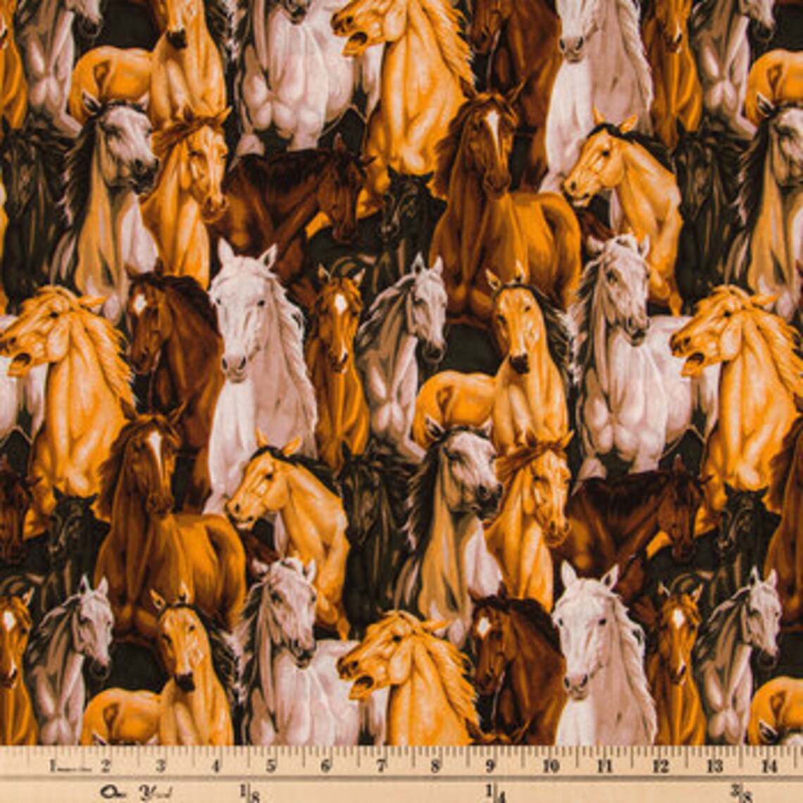 Horses Fabric Cotton Fabric Animal Fabric Allover Fabric Etsy