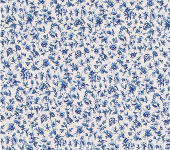 Blue Floral on Cream Fabric Flowers Fabric 100 Cotton Quilting