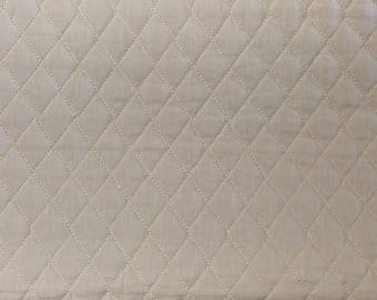 Natural Quilted Muslin Fabric, Diamond Stitch Batting, 100% Cotton, Cream-White, By the yard