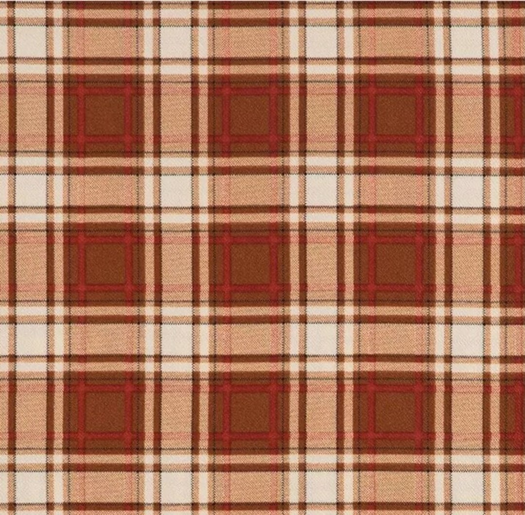 Brown Cream Plaid Stretch Fabric, Pattern Style, Polyester